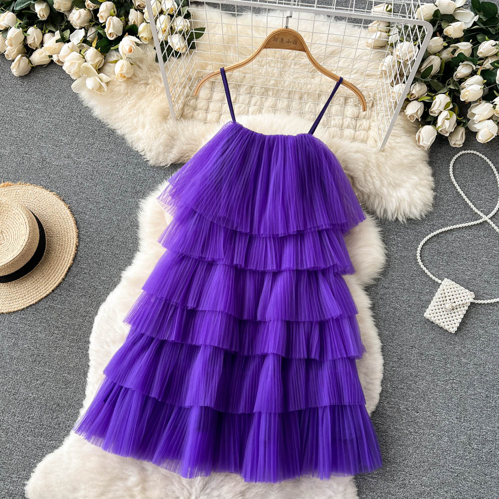 Seaside Mesh Loose Ruffle Dress S4463