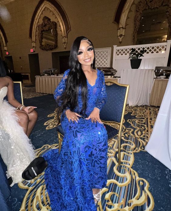 Royal Blue V neck Meramid Sequins Sparkly Prom Dress S3717