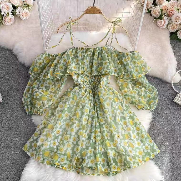 Sweet Chiffon Floral Dress, Cute A-line Dress S4439