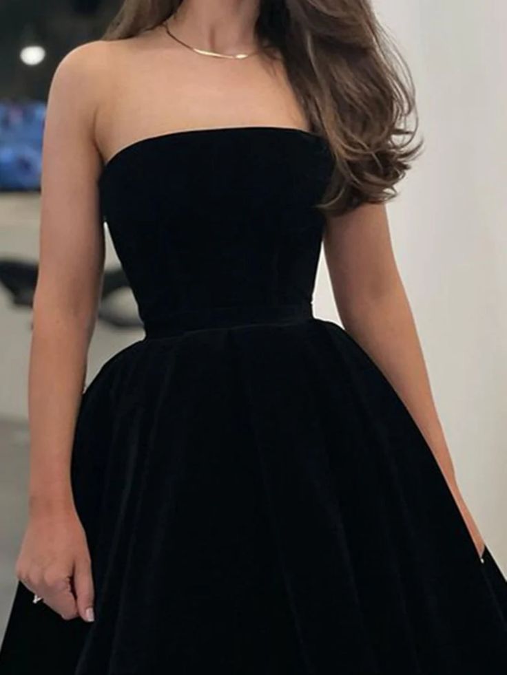 Short A-line Strapless Velvet Prom Dresses S2692