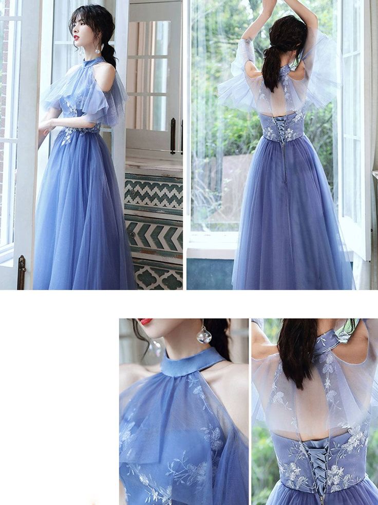 blue tulle lace short prom dress blue tulle cocktail dress S3270