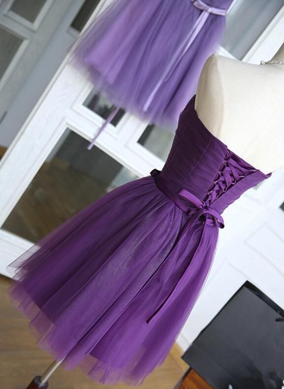 Dark Purple Cute Tulle Knee Length Formal Dress , Simple Prom Dresses S3342