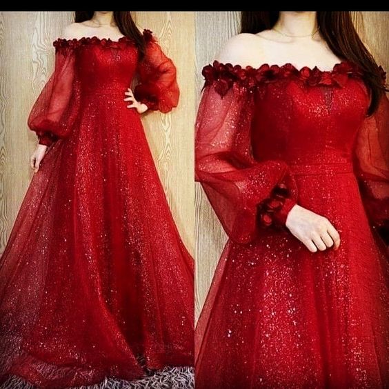 Cute A Line Red Tulle Long Prom Dresses S3631