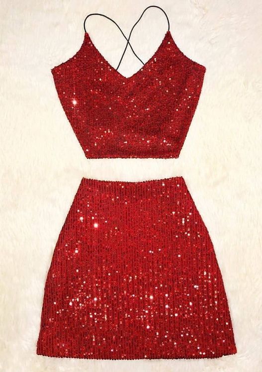 Sexy Red Two Piece Homecoming Dress S2668