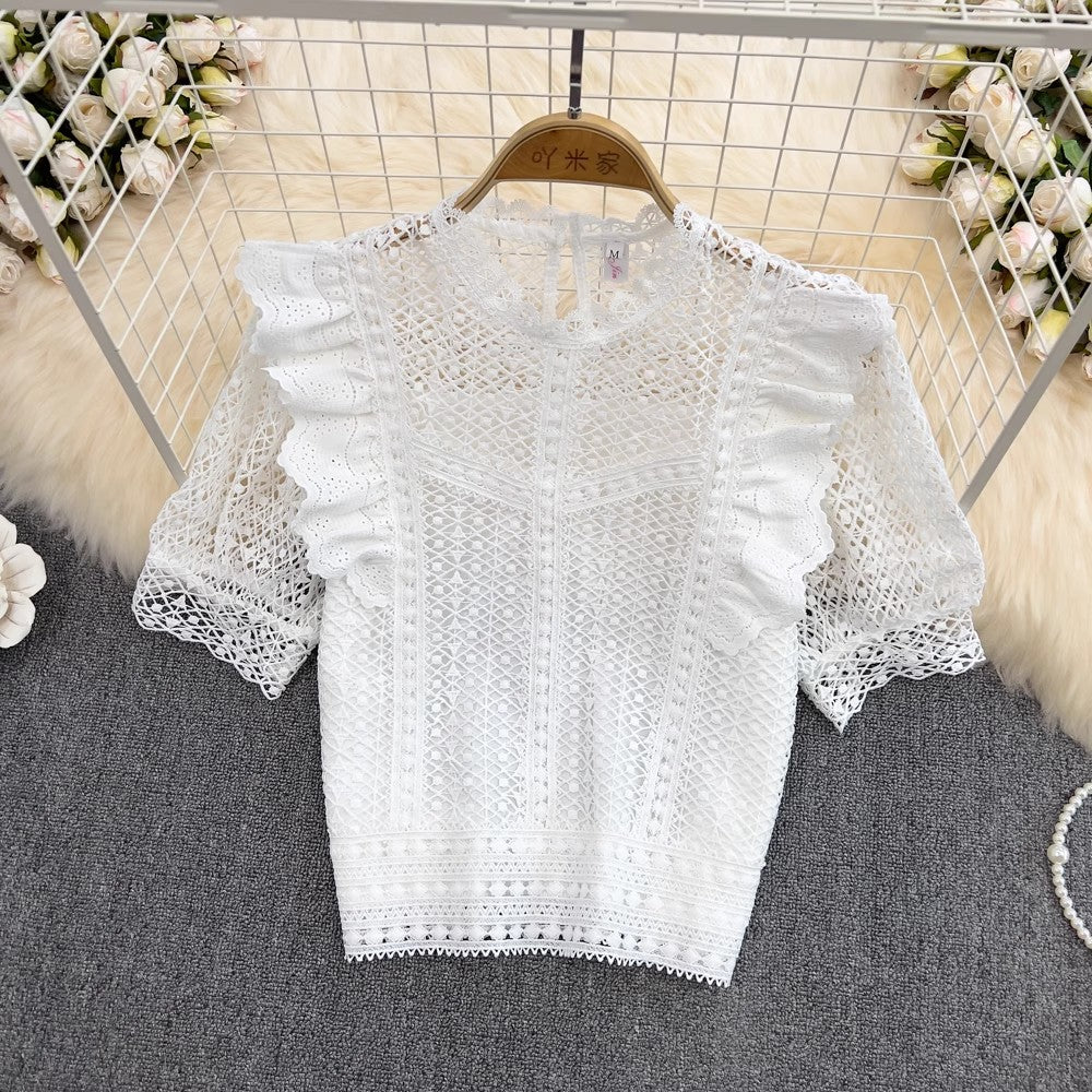 New Style Ruffle Short Lace Shirt S3901