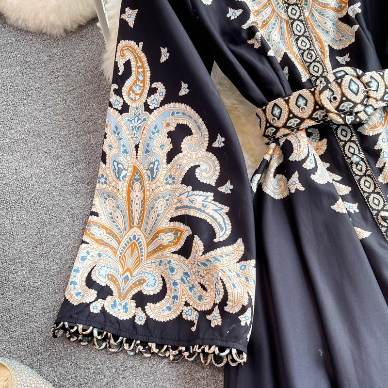 printed long-sleeved fashionable dress S3989