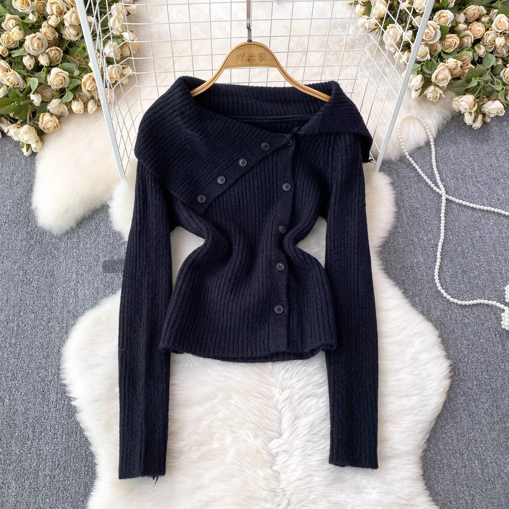 off-shoulder knitted jacket women's casual sweater S4099