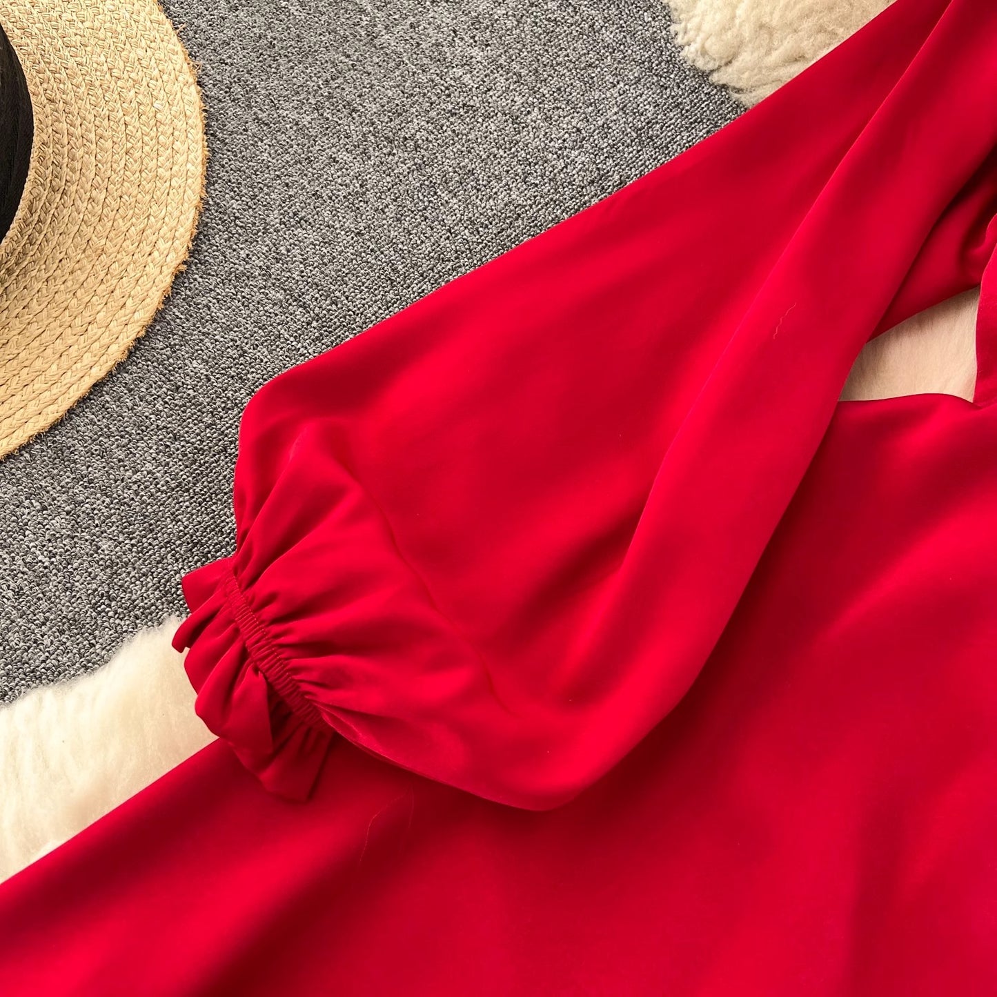 hot girl deep V-neck backless puff-sleeve dress for women party dress S4588