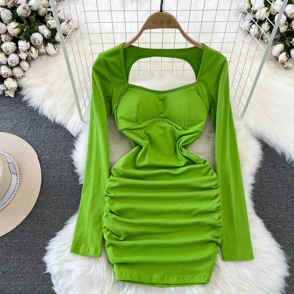 Hot girl's sexy design, long-sleeved dress S3897