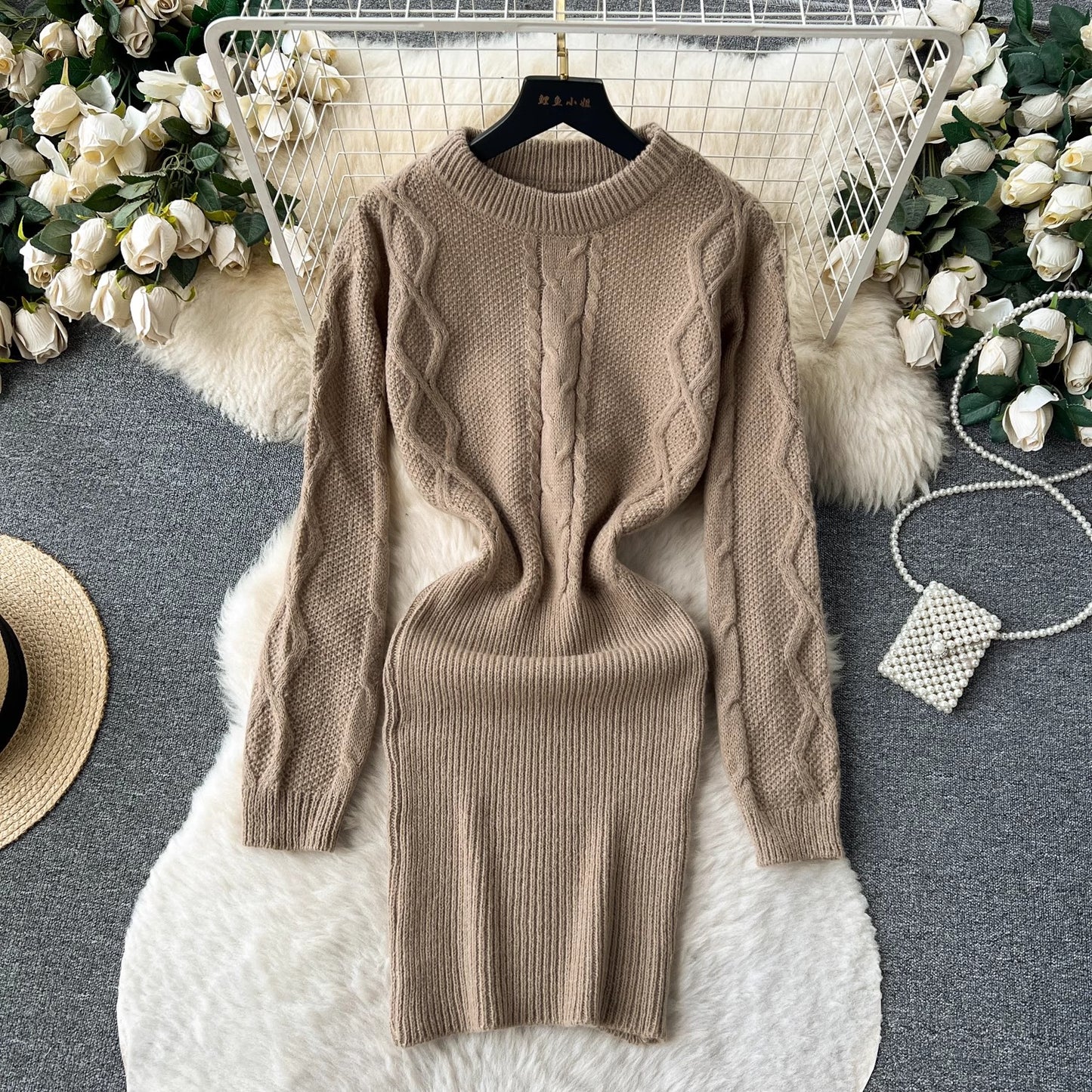Pure dress for women new style knitted long-sleeved sexy skirt S4491