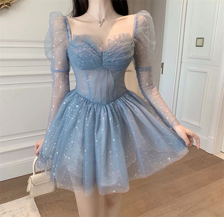 Beauty Nice Women Off Shoulder Puff Sleeved Blink Mesh Puffy Party Dress S3114