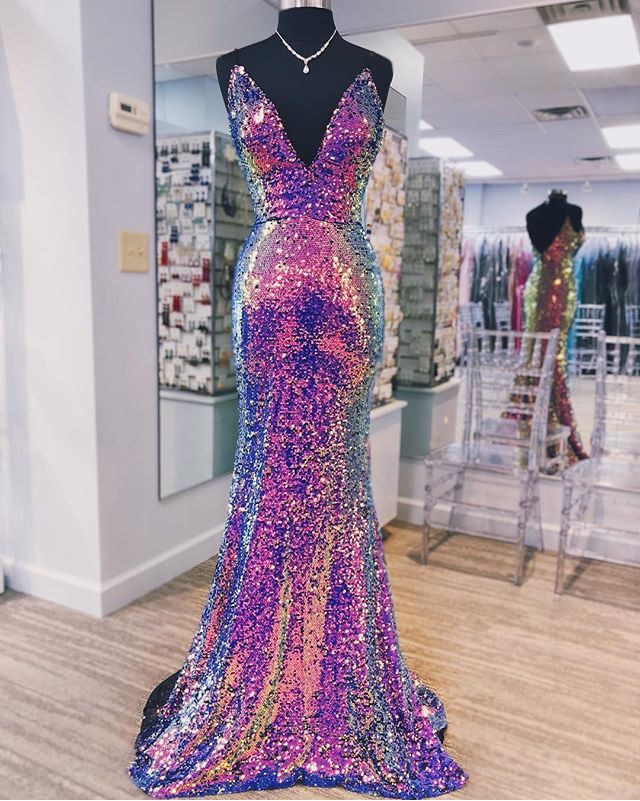 Purple Iridescent Sequin Mermaid Long Party Dress S3773