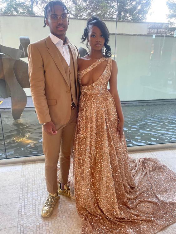 Gold Sequin Long Prom Dresses Evening Gowns S3548