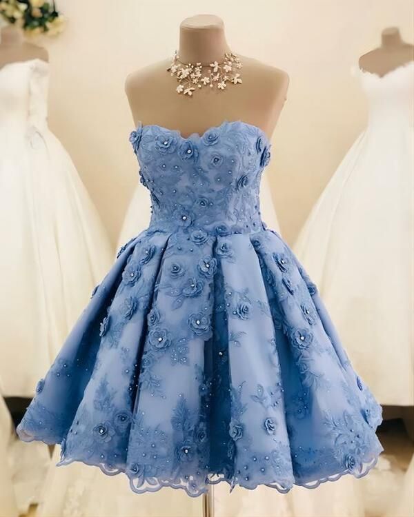 3D Flowers Lace Beaded Homecoming Dresses, Sweet Elegant Birthday Ball Gown S3099