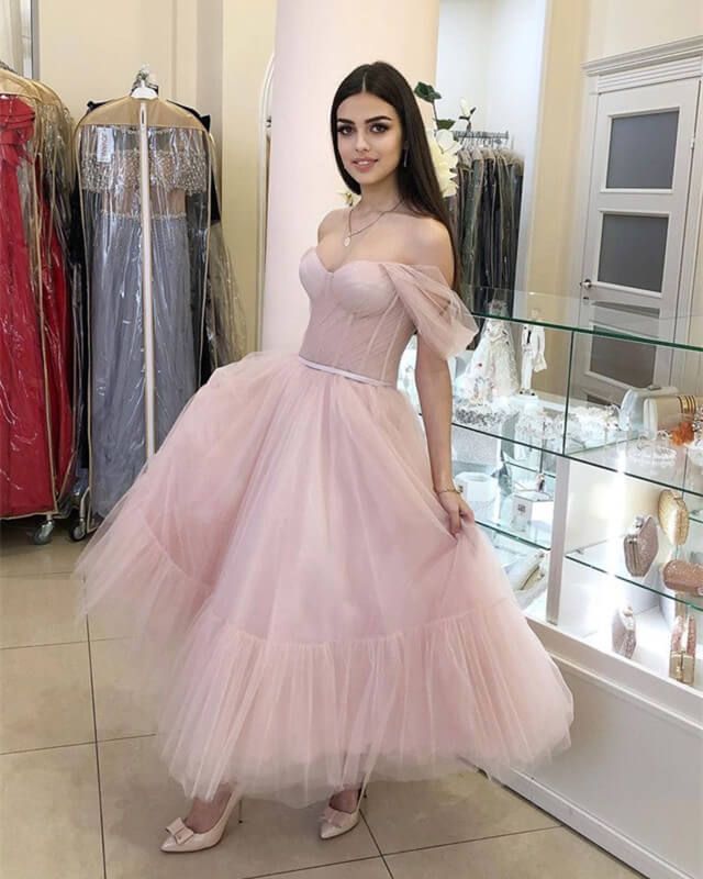 Tulle Off-the-shoulder Midi Dress S2670
