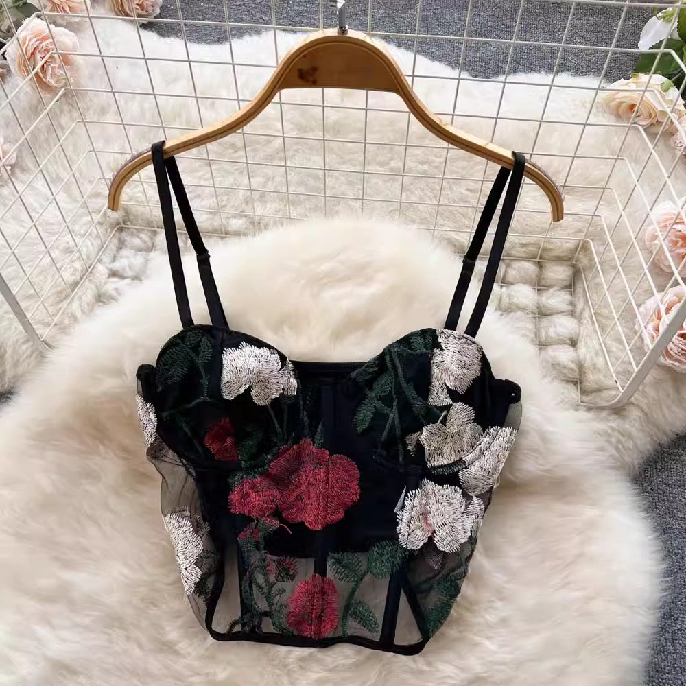 elegant women's mesh lace strap tube top + corduroy skirt two-piece set S4545