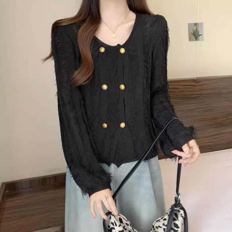 tassel knitted long sleeve cardigan sweater jacket S3408