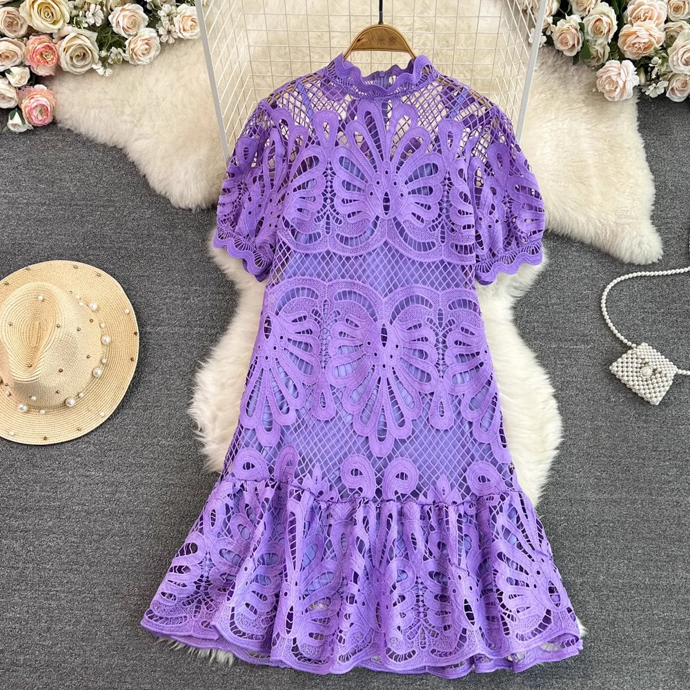lantern sleeves A-line lace dress S4175