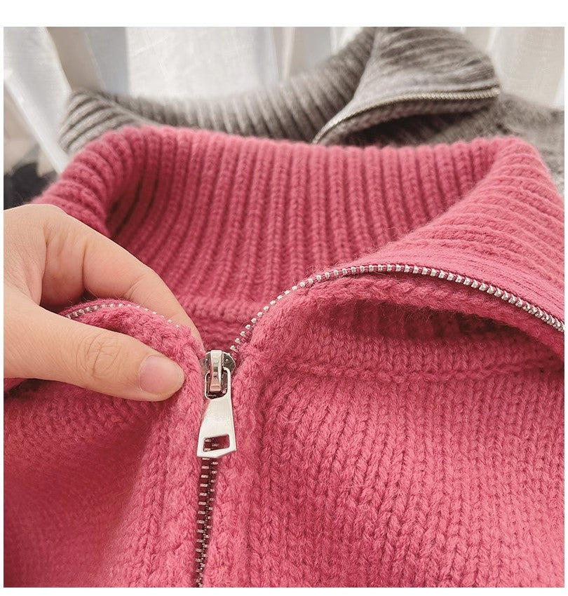 Solid color half-zip sweater jacket for women short knitted top S4868
