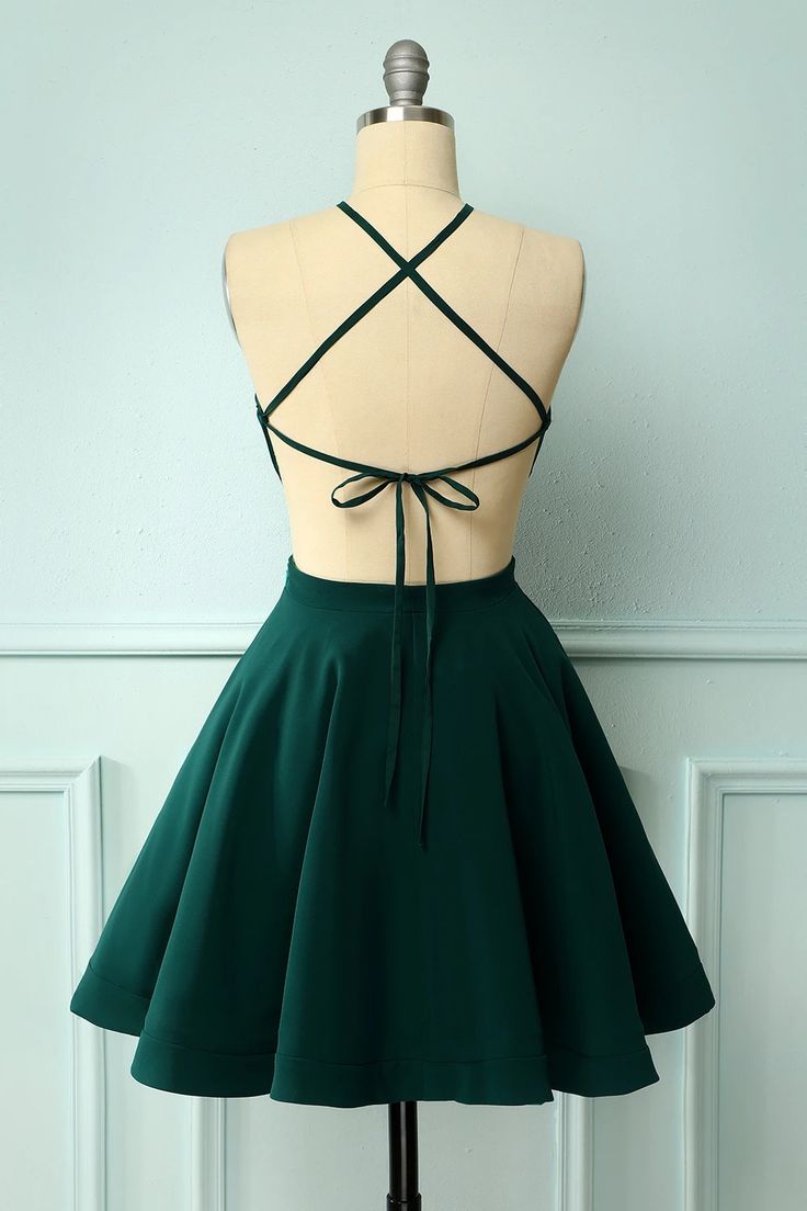 Green Halter Short Homecoming Dress, A Line Sleeveless Graduation Dress S2995
