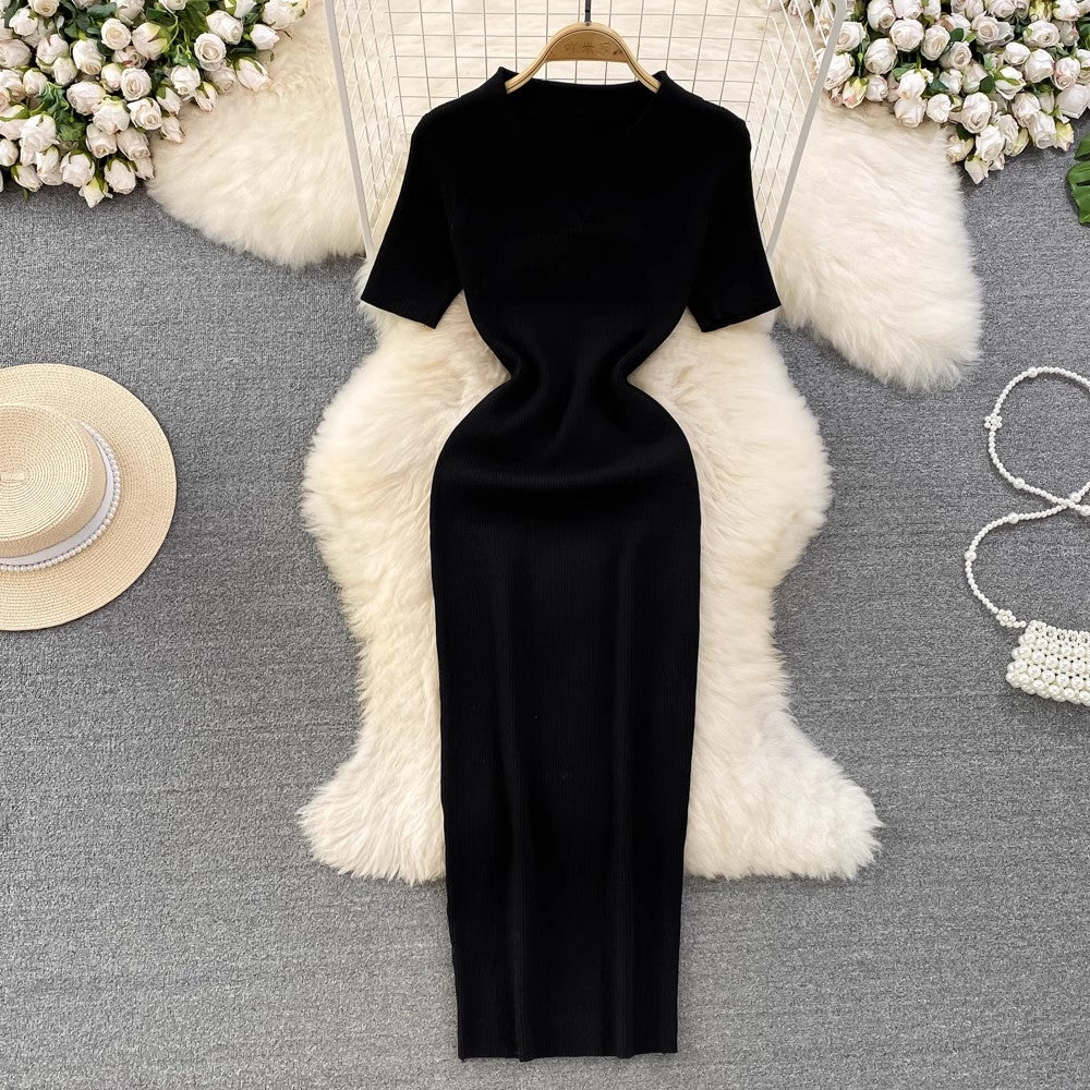 short-sleeved mid-length knitted dress for women S4133