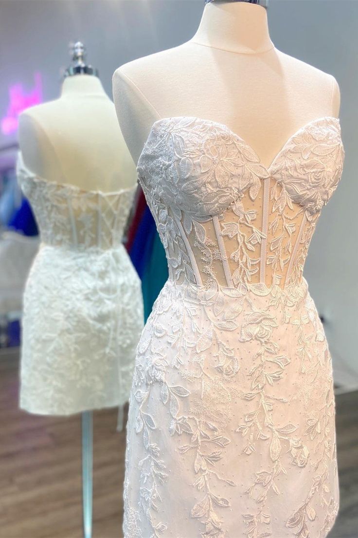 Appliques Strapless Lace-Up Mini Party Dress Homecoming Dress S2853