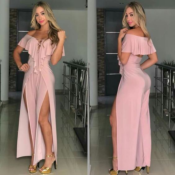 Cute Party Gown Prom Dresses Off The Shoulder Pink DRess S3657