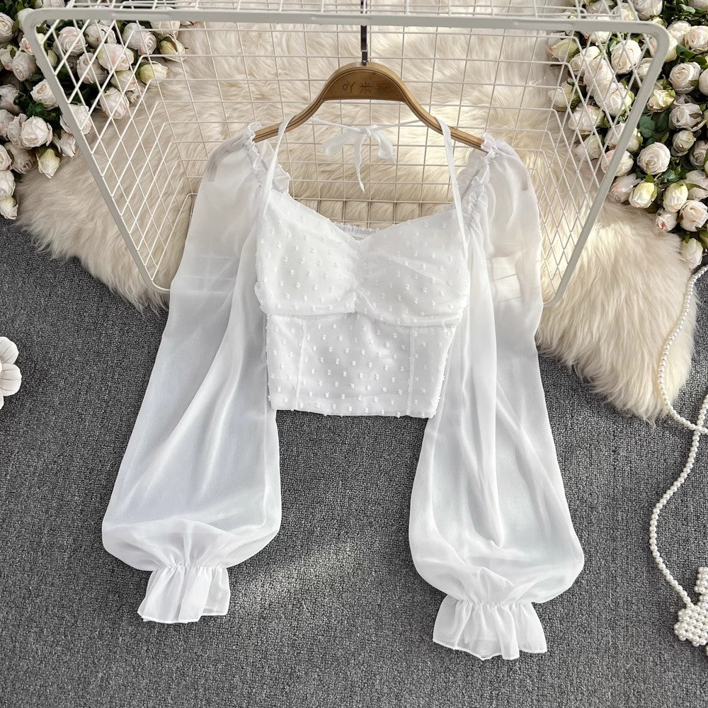 Square Neck Puff Sleeve Chiffon Shirt Women's Top S4108