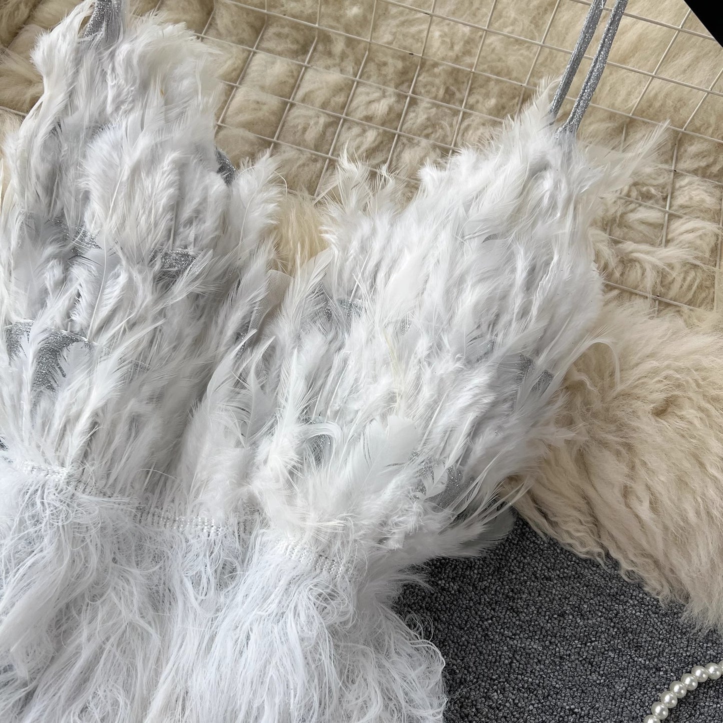 super fairy design feather tassel halter dress hot girl short skirt S4536