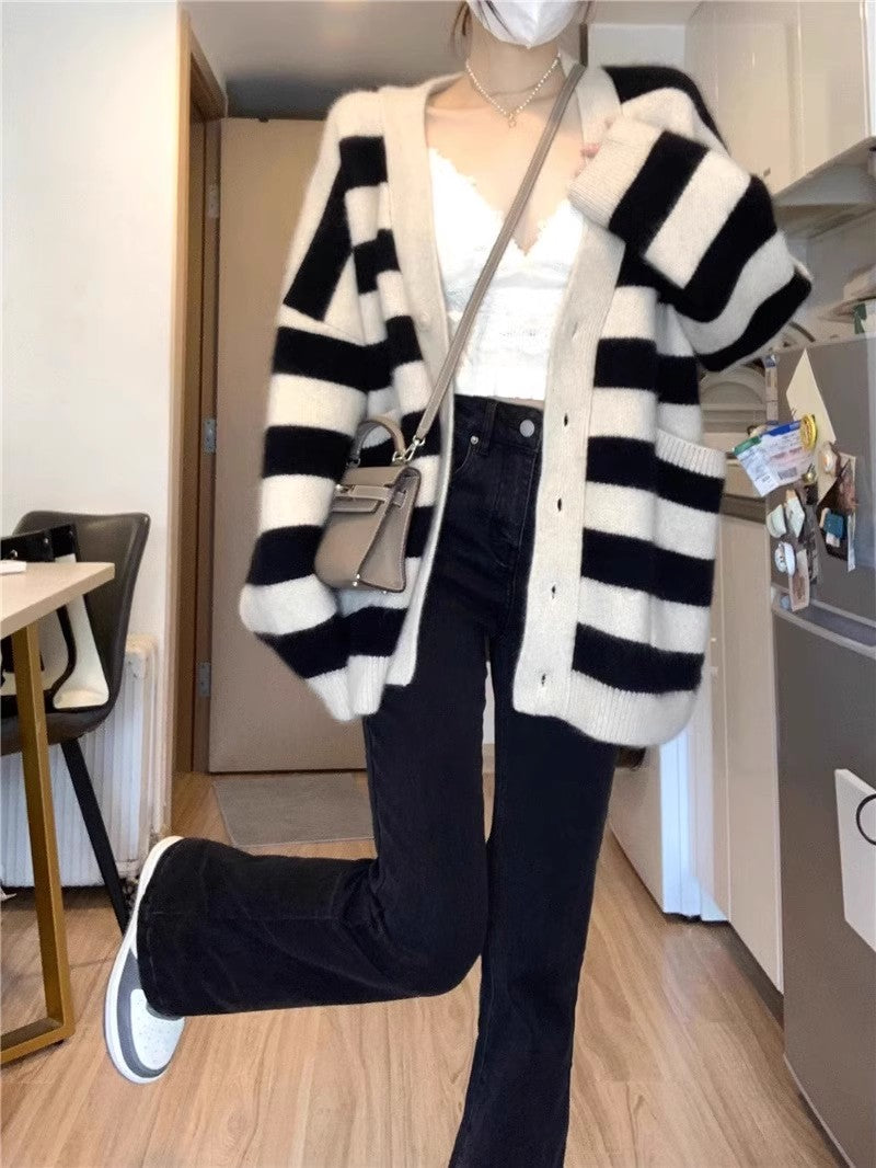 Newstyle sweater striped knitted cardigan coat women's spring and autumn tops S3391
