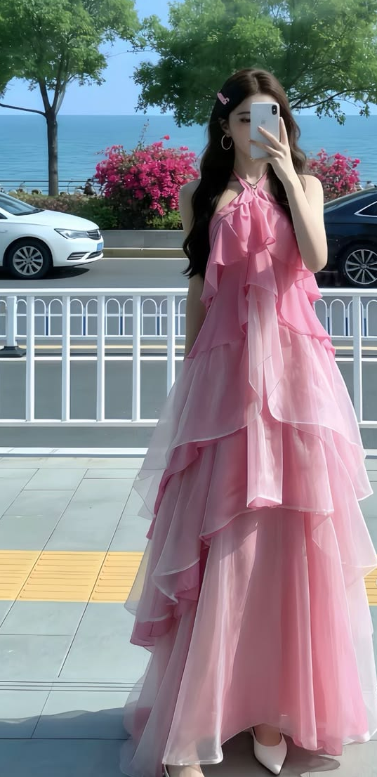 Sweet Tulle Layered Women's Prom Gown Barbie Pink Maxi Evening Dress Birthday Dress — Fall Outfit 2026 New RS3417