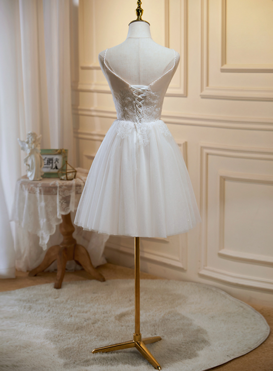 Pretty White Homecoming Dress , Embroidery Elegant Corset Mini Evening Dress RS1439