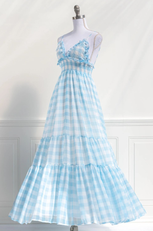 Striped Flowy Corset Prom Gown , Fresh Blue Women's Maxi Summer Dress Party Dress RS2419