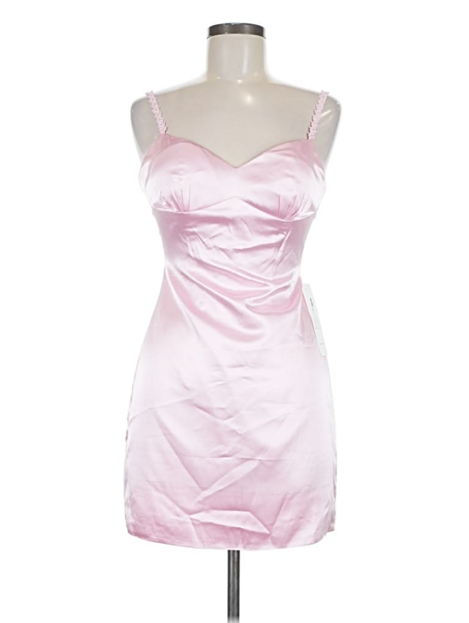 Elegant Pink Homecoming Dress ,Sheath Spaghetti Straps Satin Corset Short Prom Dress RS845