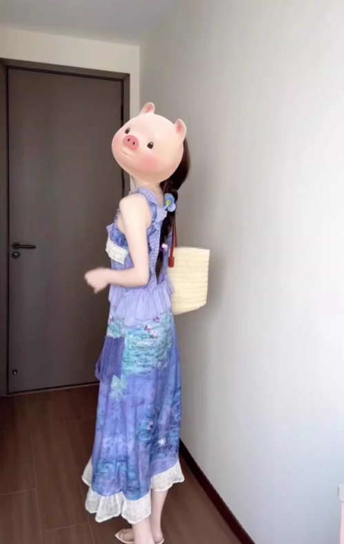 Purple floral suspender dress retro irregular ruffle waist temperament long skirt R0460