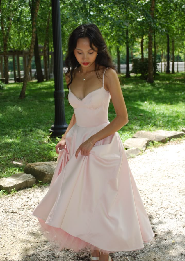 Silky Spaghetti Straps Prom Gown Pink Women's Corset Maxi Evening Dress Party Cami Dress RS2844