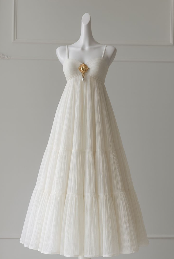 Tulle Flowy Corset Prom Gown , White Women's Midi Summer Dress Cami Dress RS2421