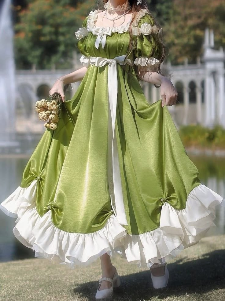 Fresh Silky Puff Sleeves Women's Prom Gown Bud Green Waist Fitted Maxi Evening Dress Birthday Dress — Fall Outfit 2026 New RS3304