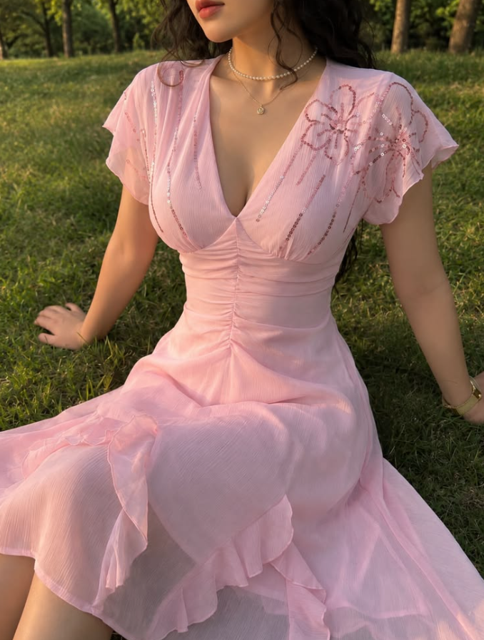 Sweet Flowy Applique Prom Gown Pink Women's Maxi Evening Dress Birthday Dress RS2729