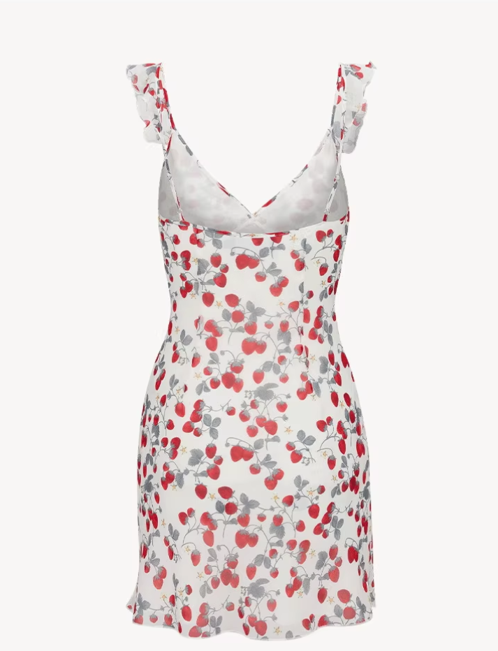 Dress Red Fruit Floral French V-neck Sleeveless Slim Fit Suspender Dress R2908