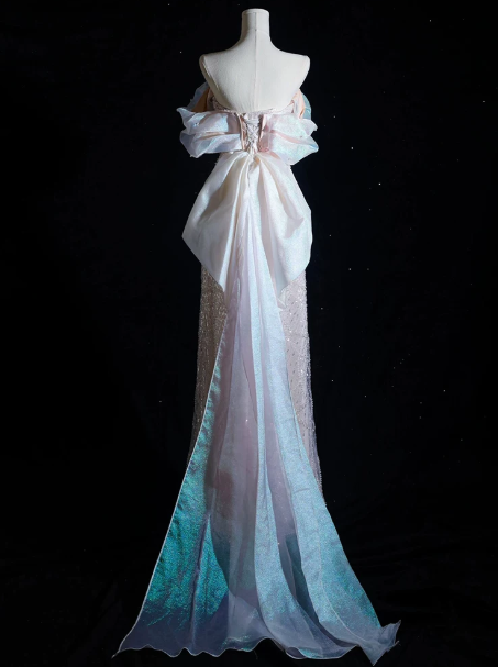 Gorgeous Pink Beaded Prom Dress ,Mermaid Off-the-shoulder Corset Maxi Evening Dress RS926