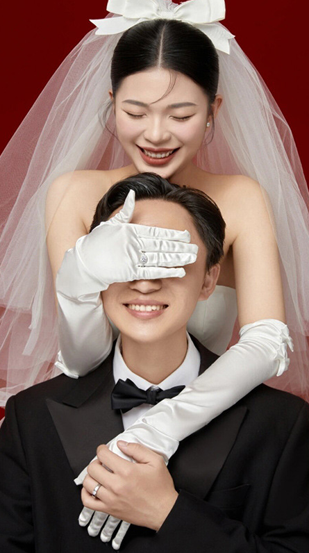Off-white satin bow long wedding dress gloves S6234