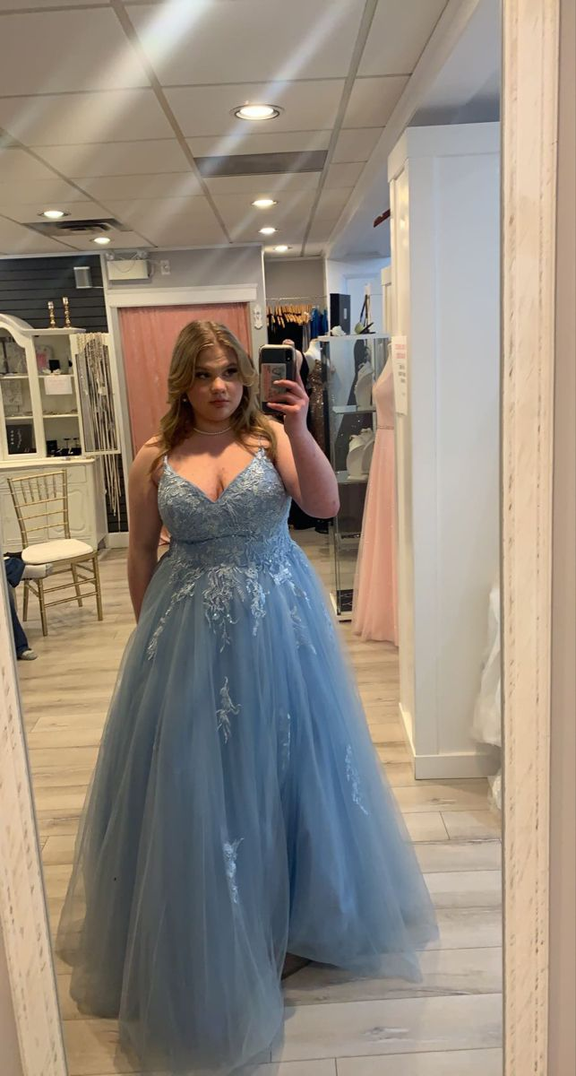 Glitter Tulle Embroidered Puffy Prom Gown Baby Blue Women's Maxi Birthday Dress Evening Dress RS2986