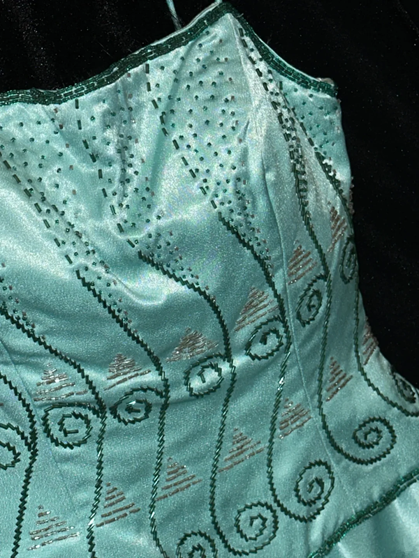 Mint green halter-neck fitted long ball gown R6891