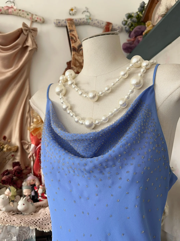 Blue halter neckline slim waist sexy fishtail maxi ball gown R6213