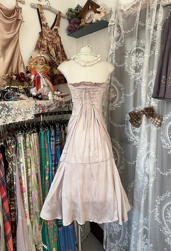 Light pink strapless satin fitted short dress, ball gown R6292