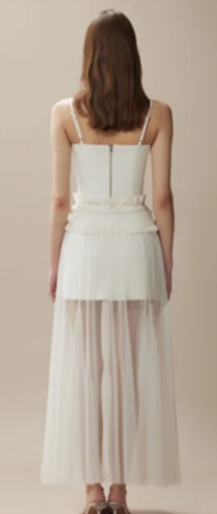 White suspenders waist slim hip short skirt sandy skirt long skirt homecoming dress R4390