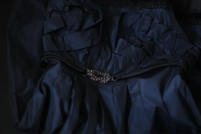 Navy blue strapless fitted waist sexy short ball gown R6732