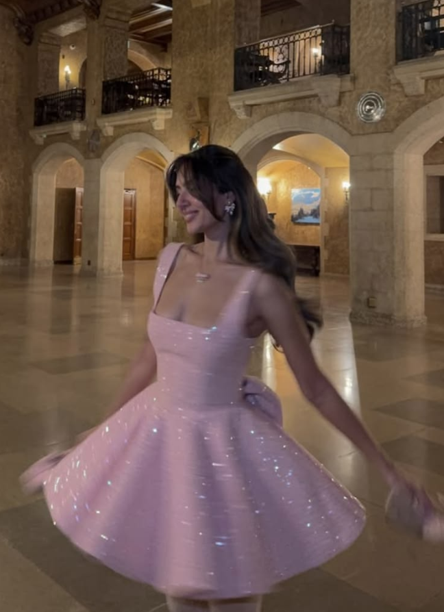 Sequins Glitter Charming Women's Homecoming Dress Pink Corset Short Prom Dress Party Dress RS2595