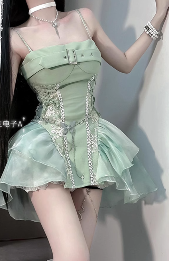 Atmosphere pure desire lace straps high-end suspender dress waist slimming short skirt R1671